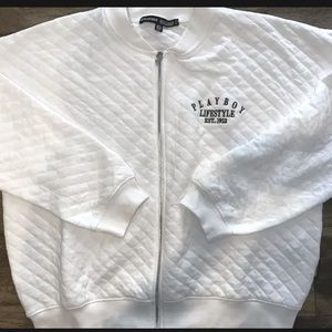 Playboy Misguided quilt white zip up jacket US 14